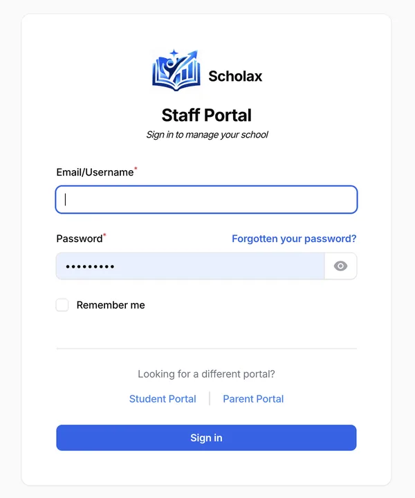 Staff portal sign-in page
